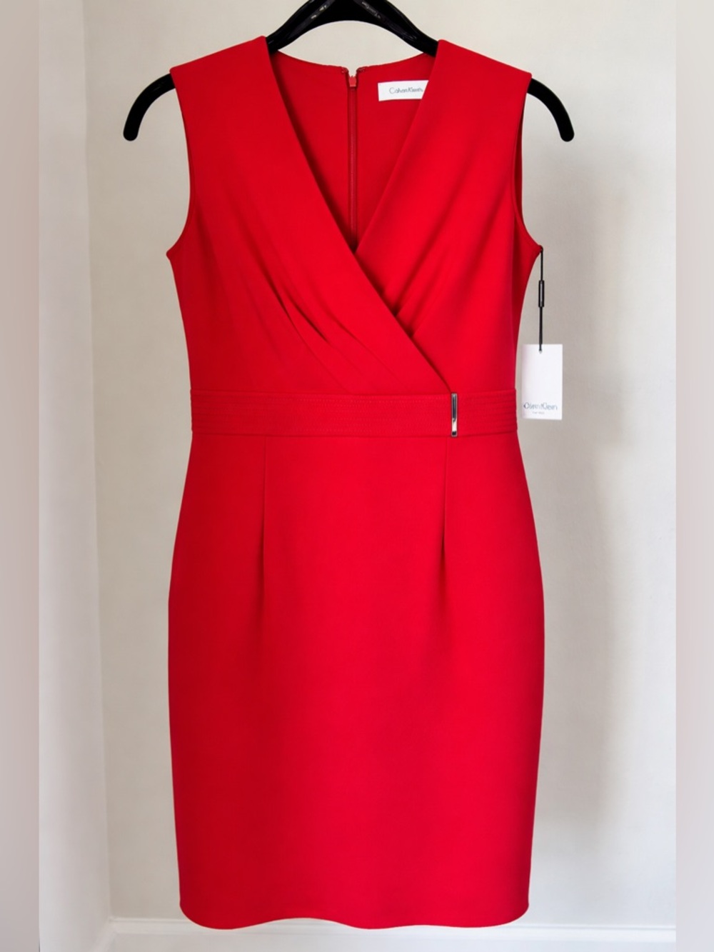 Calvin Klein Red Sheath Dress NWT Size 6 Sleeveless Knee-Length - Picture 4 of 13